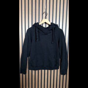 NSF Hoodie Medium Womens Black Fleece Pullover Sweater Frayed 100% Cotton